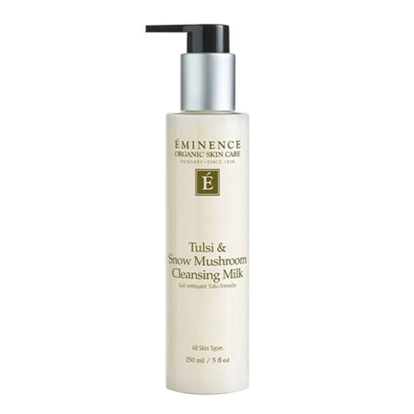 Eminence Organics Tulsi en Sneeuwpaddestoel Reinigingsmelk in pompfles van 150 ml voor alle huidtypes. Hydraterende gezichtswas in de huidverzorgingscategorie.