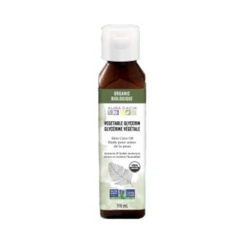 Aura Cacia Biologische plantaardige glycerine 118 ml lichaamsolie met USDA biologisch label. Natuurlijke huidverzorgingsoplossing voor hydratatie en vochtretentie.
