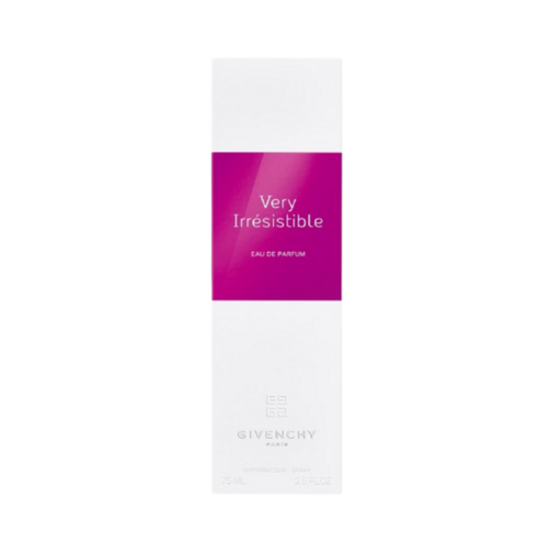 Μπροστινή όψη του Givenchy Very Irresistible EDP Spray box με ετικέτα ματζέντα. Ένα εκλεπτυσμένο άρωμα στην κατηγορία αρωμάτων Health & Beauty.