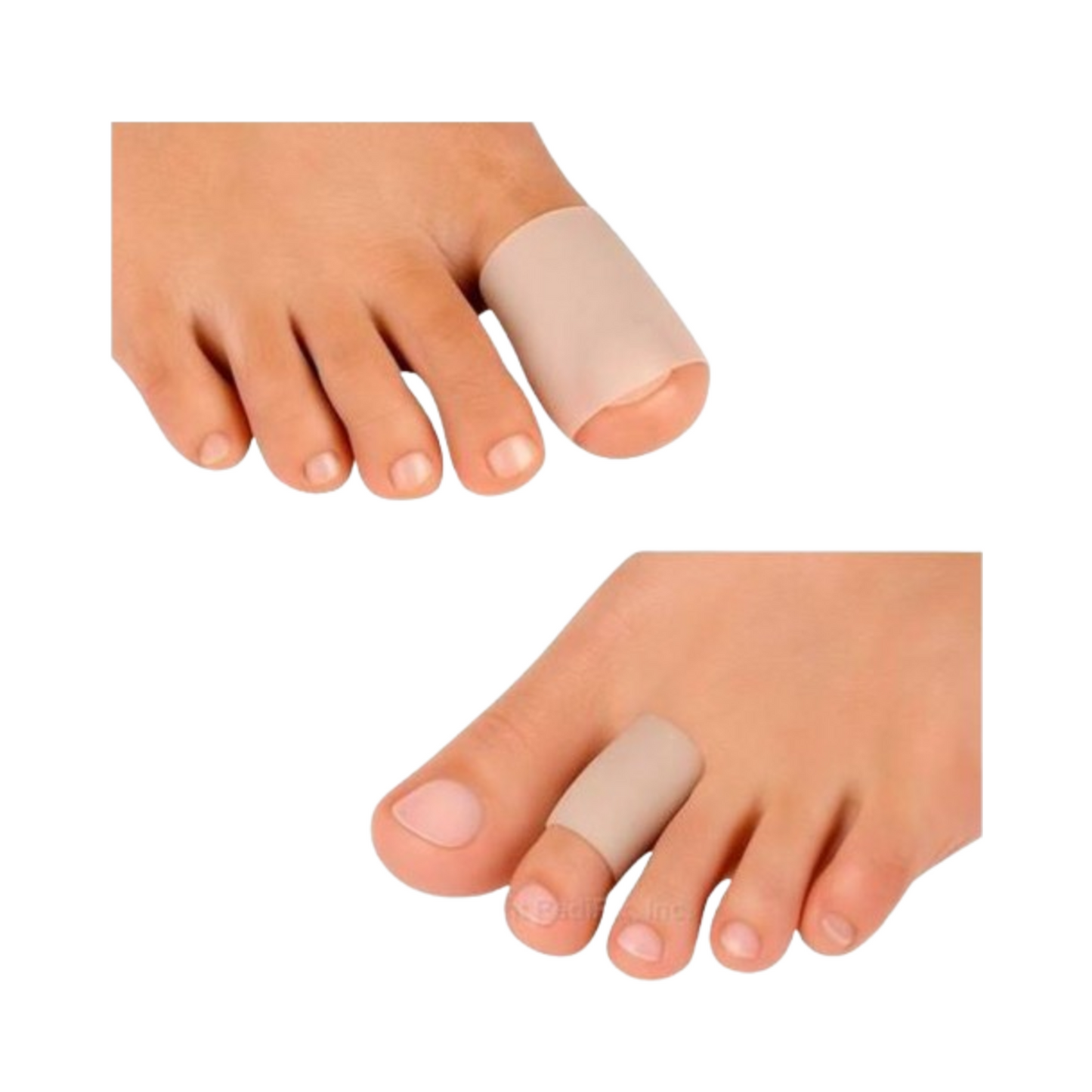 PediFix Gel Toe Tubes on toes, ideal for reducing toe pain, corns, and friction in everyday footwear.