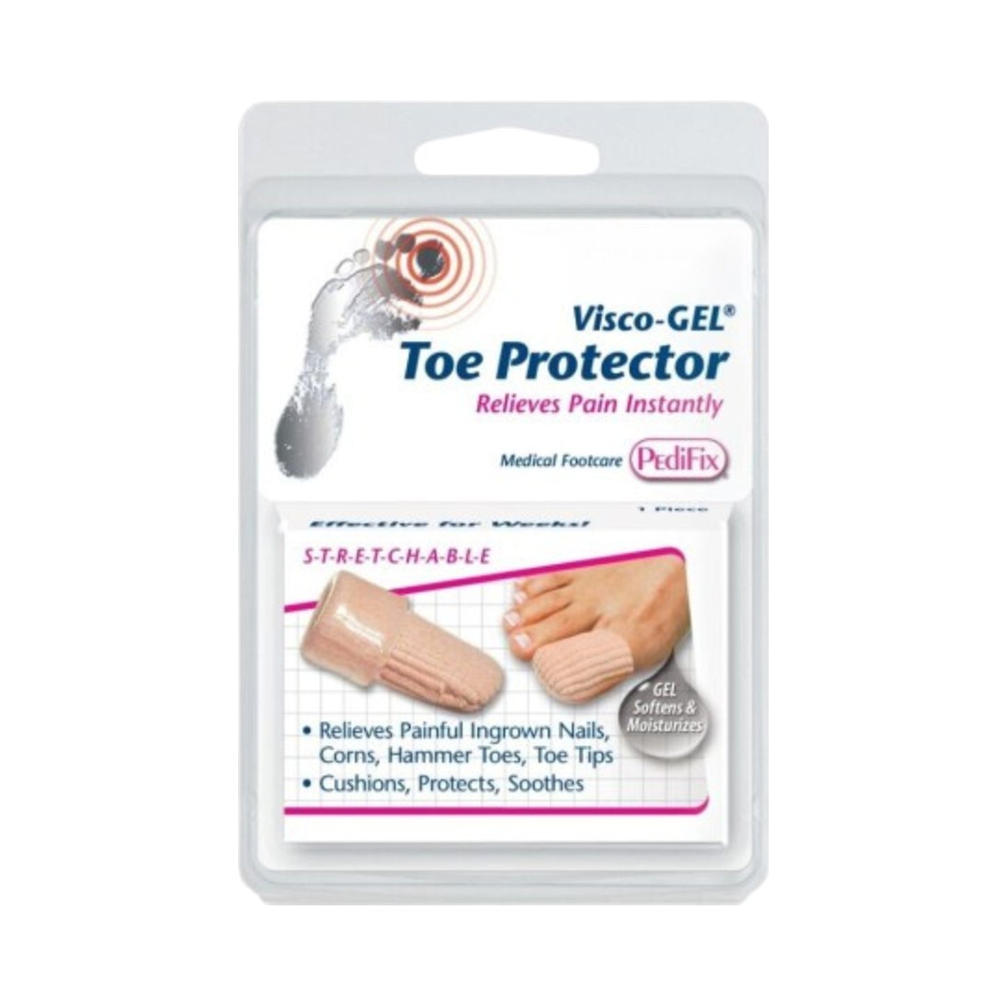 Είδη προσωπικής περιποίησης Pedifix Visco-GEL Toe Protector, ιδανικό για τη θεραπεία επώδυνων παθήσεων στα δάχτυλα των ποδιών, όπως τα νύχια που μεγαλώνουν προς τα μέσα και τα σφυροδάχτυλα.