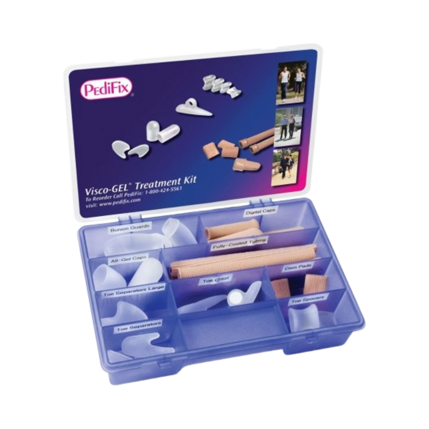 Pedifix Visco-GEL キット - 効果的な足の保護は、コンパクトなケースに入ったジェル フット ケア アイテムの完全なセットを備えており、臨床での使用に最適です。