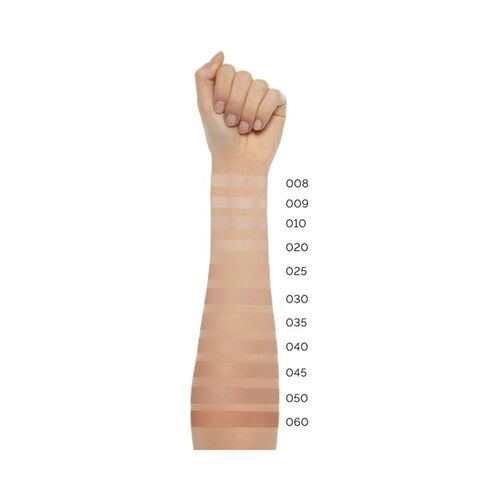 Full shade range of Pupa Wonder Me Fluid Foundation - Waterproof Long-Lasting displayed on arm, showcasing diverse tones for face makeup.