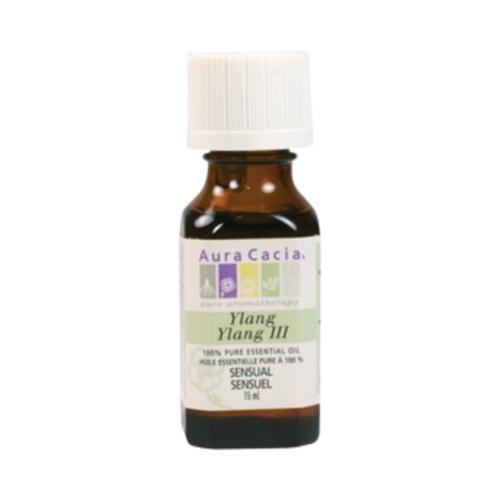 Hrein Ylang Ylang ilmkjarnaolía frá Aura Cacia, 15ml stærð, notuð til að róa ilmmeðferð og auka ilmur heimilisins.