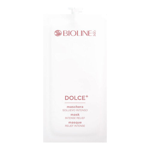 Bioline DOLCE+ Mask Intense Relief φακελάκι 20ml για ευαίσθητο δέρμα, σχεδιασμένο να μειώνει την ερυθρότητα και να καταπραΰνει τον ερεθισμό του προσώπου.