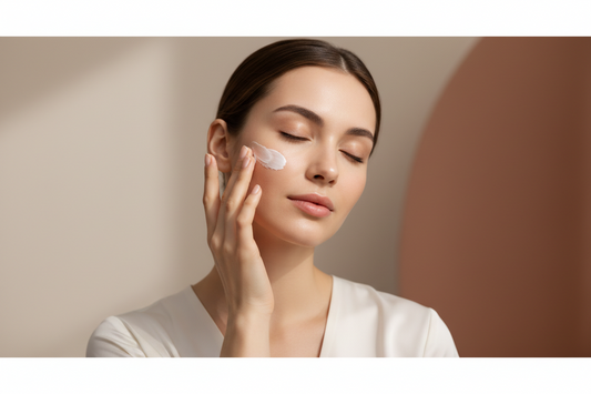 A woman with cream on her face.
