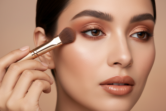 A woman putting eyeshadow.