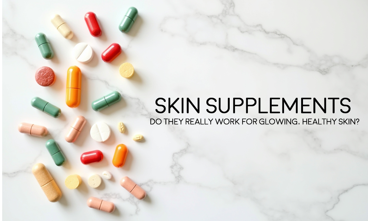 Supplements scattered on a table.