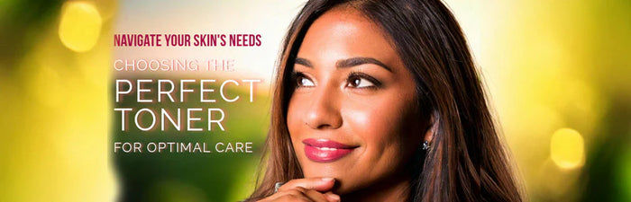 Confident woman with glowing skin promoting the perfect toner for optimal care.
