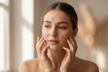 A woman with acne on face