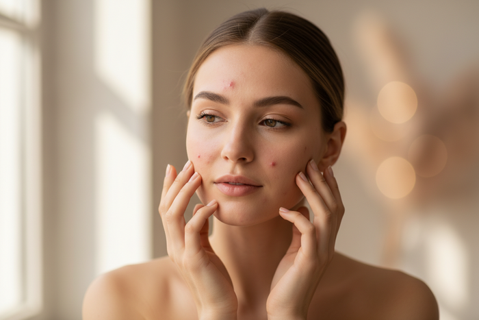 A woman with acne on face