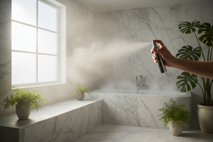 Mist spraying in Bathroom