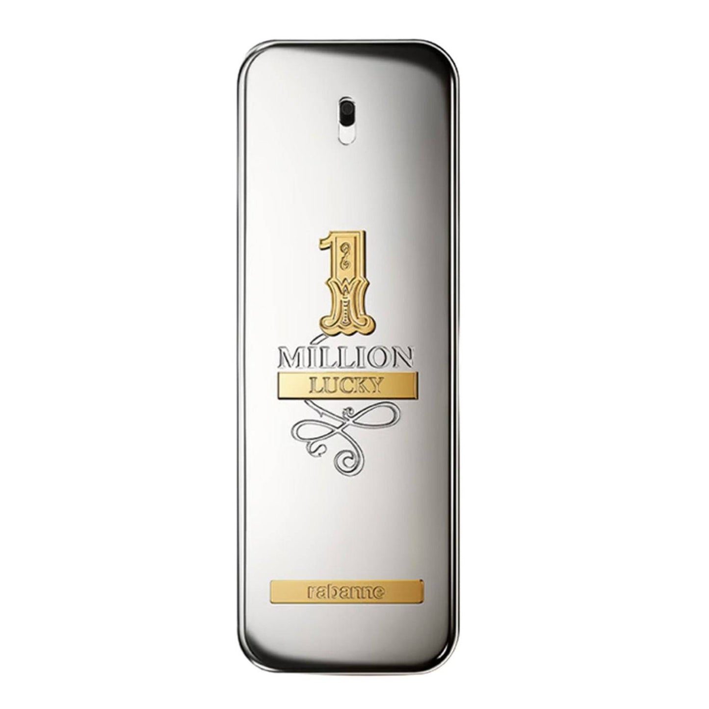 Paco Rabanne 1 Million Lucky men's fragrance in a sleek silver and gold bottle. A bold scent with hazelnut and wood notes for modern men.