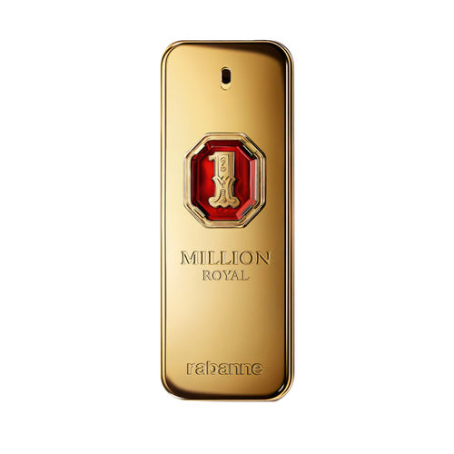Paco Rabanne 1 Million Royal perfume for men featuring a gold rectangular bottle with red detailing, designed for luxury and bold masculinity.