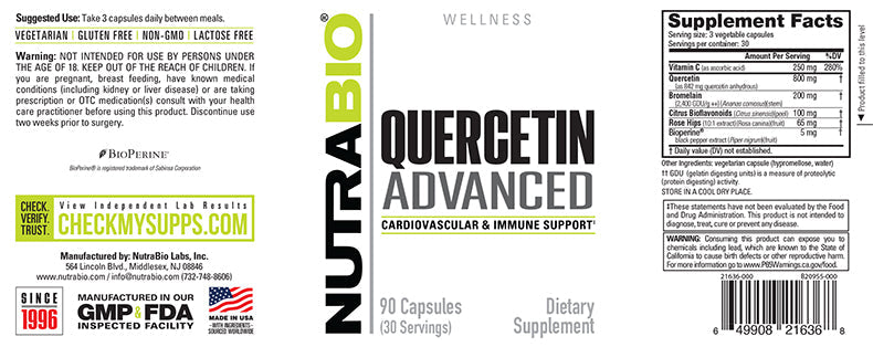 NutraBio Quercetin Advanced 90 Capsules