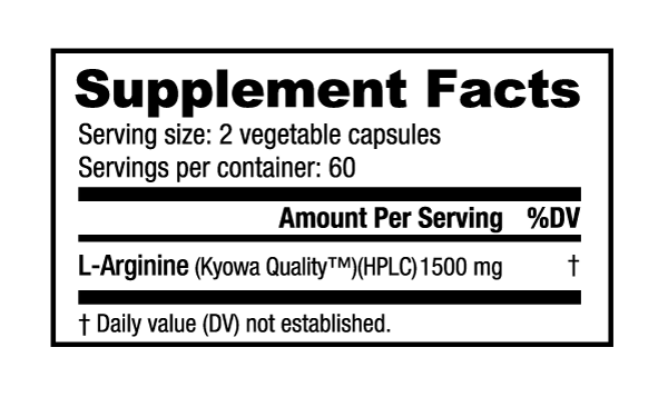 NutraBio Arginine (750mg) - 120 Vegetable Capsules