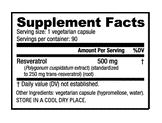 NutraBio Resveratrol (500mg) - 90 Vegetable Capsules