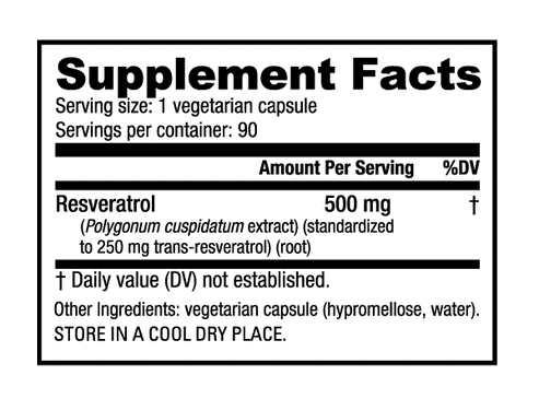 NutraBio Resveratrol (500mg) - 90 Vegetable Capsules