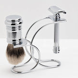 Merkur Shaving Set with MK-39001 Razor, Silver Tip Badger Brush and Curved 3-piece Stand, Chrome