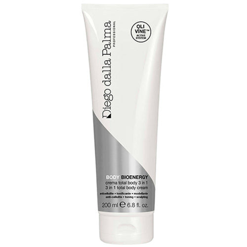 Diego dalla Palma Professional 3-i-1 Total Body Cream, 200ml, designad för att bekämpa celluliter och ge näring åt huden i bad- och kroppsvårdsrutiner.