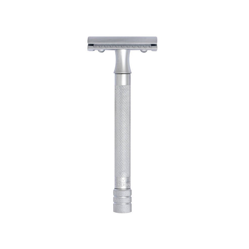 Merkur 3-Piece DE Safety Razor, Closed Comb, Knurled Extra Long Handle, Matte Chrome