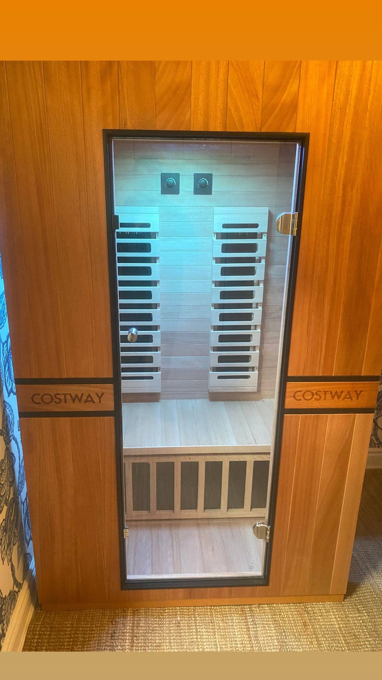 Costway 2-Person Dual Therapy Full Spectrum Infrared Sauna with Red Light Panel, WiFi App Control, Chromotherapy & Bluetooth – Okoume Wood- Fully Loaded Indoor Spa