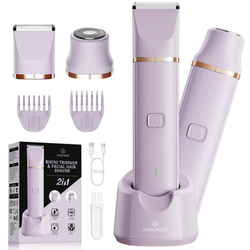 VG VOGCREST Bikini Trimmer for Women: 2-in-1 Painless Body Shaver for Underarm Leg Arm - Portable Travel Friendly Pubic Grooming Kit - Rechargeable Electric Razor with Charging Dock 🍁 All In One Marketplace Canada