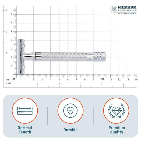 Merkur 23C 3-Piece DE Safety Razor, Closed Comb, Knurled Extra Long Handle, Chrome