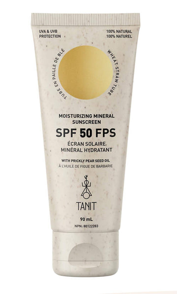 TANIT Moisturizing Mineral Sunscreen SPF 50, 90ml, Broad-Spectrum UVA/UVB Protection, Hydrating Non-Greasy Face & Body Cream with Prickly Pear Seed Oil, Coconut + Vanilla Scent, Vegan, Water-Resistant 🍁 All In One Marketplace Canada
