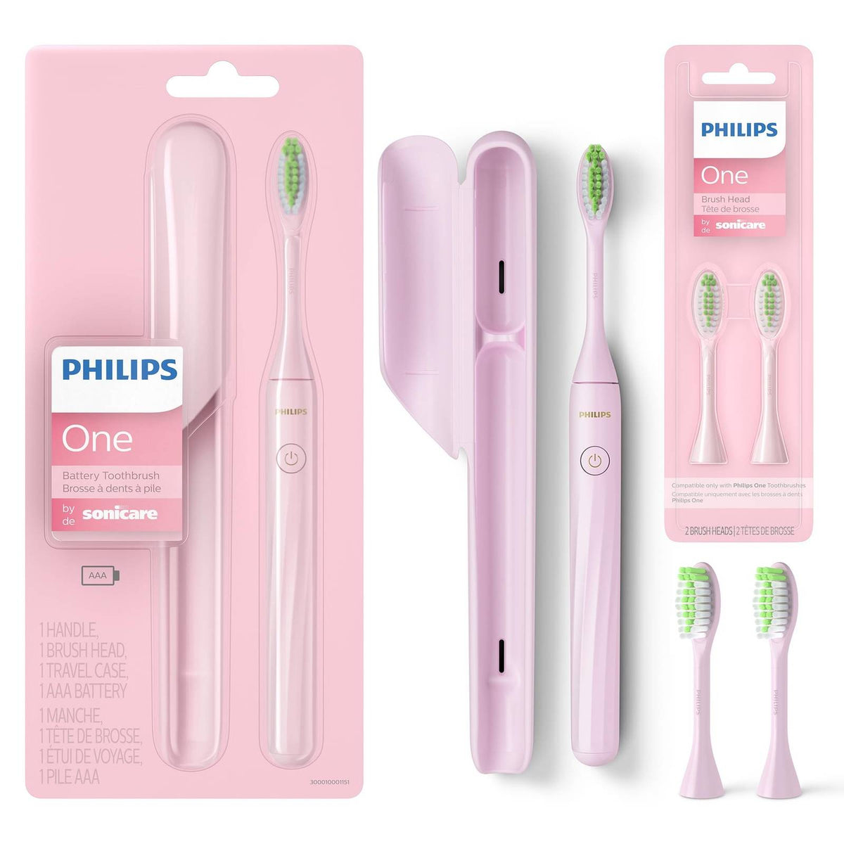 Philips One by Sonicare Battery Toothbrush, Brush Head Bundle, Manhattan Pink, BD3003/AZ 🍁 All In One Marketplace Canada