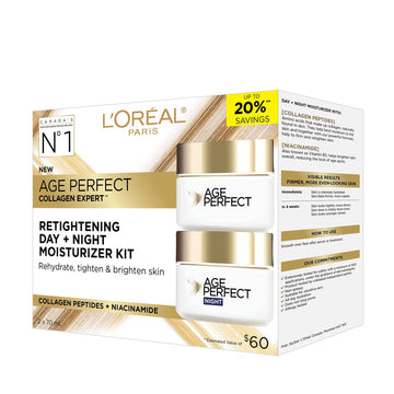 L'Oréal Paris Day & Night Face Moisturizer Cream Skincare Kit (2-Piece), Age Perfect Collagen Expert, with Collagen Peptides + Niacinamides, For Mature Skin, Suitable for Sensitive Skin Skincare kit, 2 x 70 ml 🍁 All In One Marketplace Canada