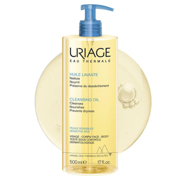 Uriage Cleansing Soothing Oil - Face & Body Daily Cleanser & Shower Oil With Glycerin & Ceramides - Whole Family Format, Babies, Children & Adults - Sensitive Skin - Soap-Free, Fragrance-Free - 500ml 🍁 All In One Marketplace Canada