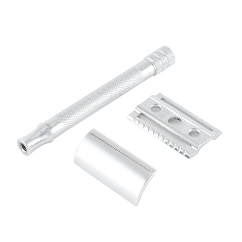 Merkur 23C 3-Piece DE Safety Razor, Closed Comb, Knurled Extra Long Handle, Chrome