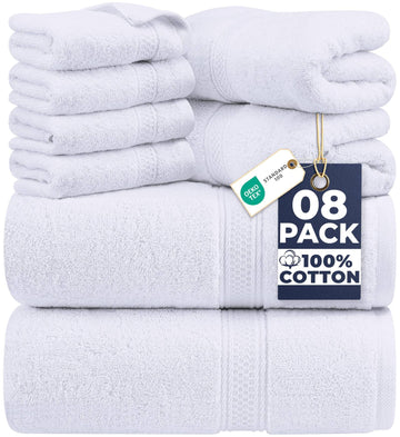 Utopia Towels 8 Piece Premium Towel Set, 2 Bath, 2 Hand, and 4 Wash Cloths, 600 GSM 100% Ring Spun Cotton Highly Absorbent Towels for Bathroom, Gym, Hotel, and Spa, White 🍁 All In One Marketplace Canada