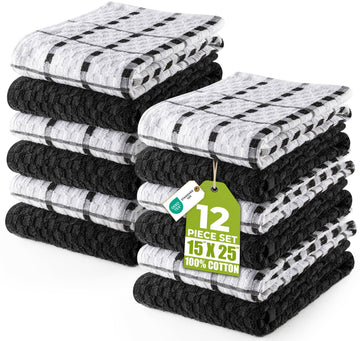 Utopia Towels Kitchen Towels, 12 Pack, 15 by 25 Inches, Dobby Weave, 100% Ring Spun Cotton, Super Soft and Absorbent Dish, Tea, and Bar Towels, Black 🍁 All In One Marketplace Canada