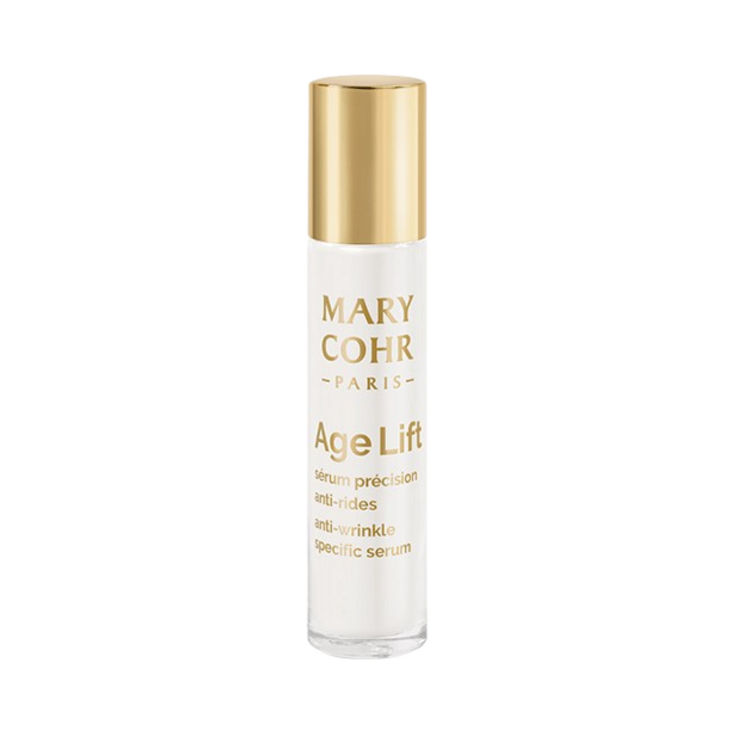 Mary Cohr Age Lift anti-wrinkle specific serum in sleek bottle design. Premium face treatment for smoothing wrinkles and rejuvenating skin.