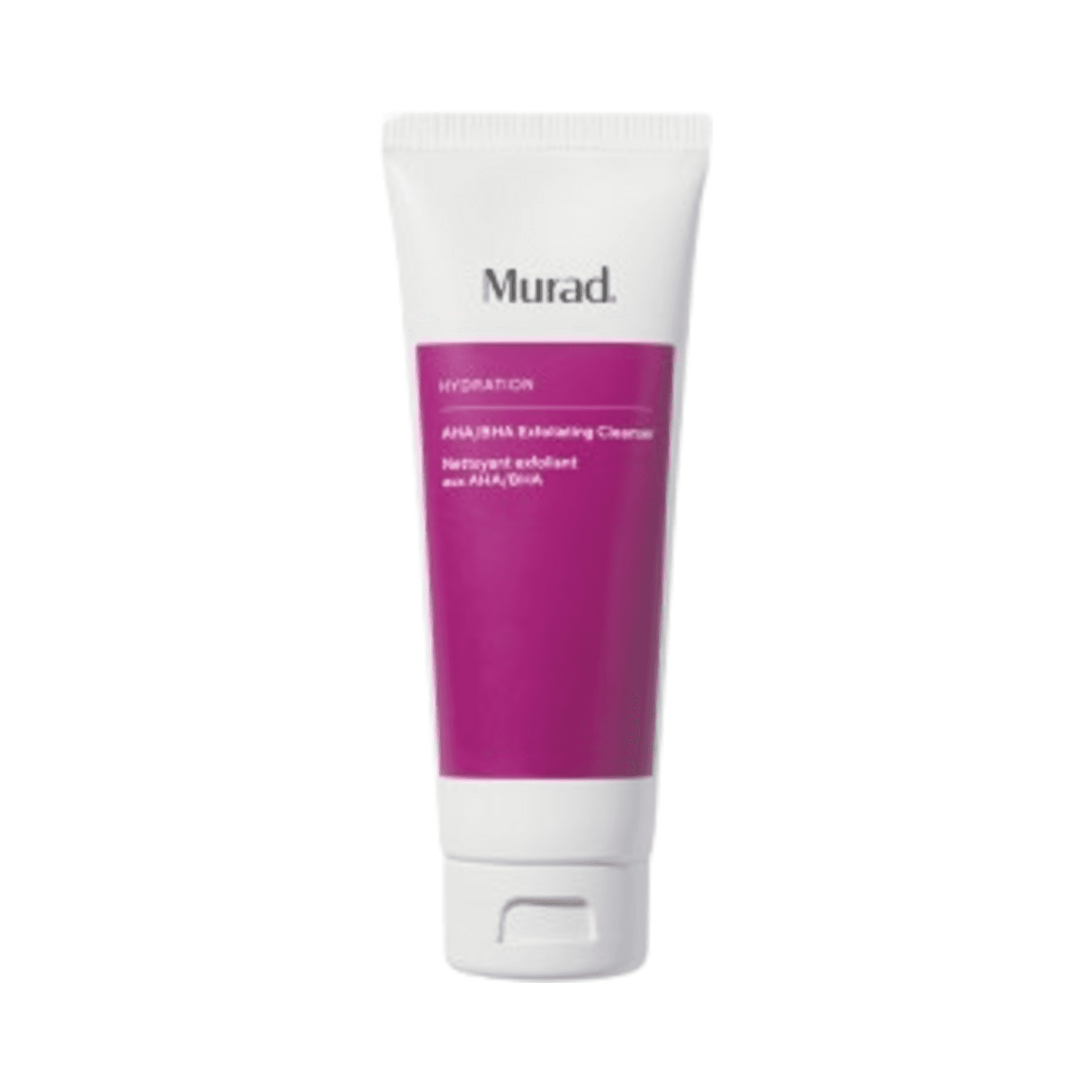 Murad AHA BHA Exfoliating Cleanser in a white and magenta tube, ideal for smoother skin and targeting dullness and uneven texture.