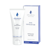 Eltraderm AHA Exfoliator 60 mL with product box, featuring AHA Fruit Acid Blend for smoother, rejuvenated skin in personal care routines.