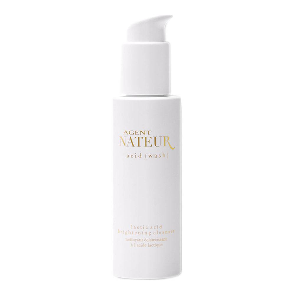 Agent Nateur Acid (Wash) Lactic Acid Brightening Cleanser in a sleek white pump bottle. Lactic acid cleanser for radiant, smooth skin care routine.