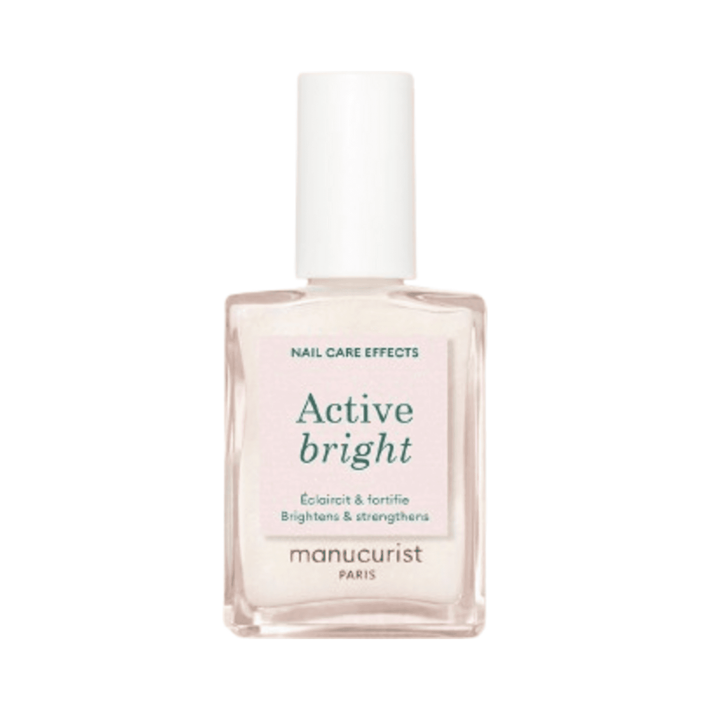 Manucurist Active Bright nail polish bottle with brightening and strengthening formula for natural shine. Ideal for nail care routines.
