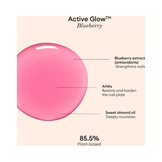 Ingredient highlights of Manucurist Active Glow Blueberry with blueberry extract, AHAs, and almond oil for nail strength and nourishment.