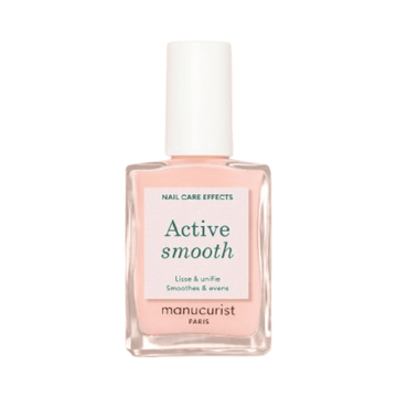 Manucurist Active Smooth nail perfecter polish in a clear bottle with white cap, featuring plant-based formula for smoothing nails.