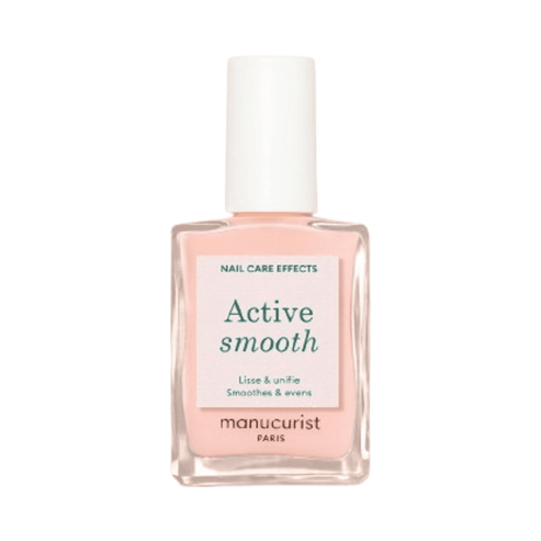 Manucurist Active Smooth nail perfecter polish in a clear bottle with white cap, featuring plant-based formula for smoothing nails.
