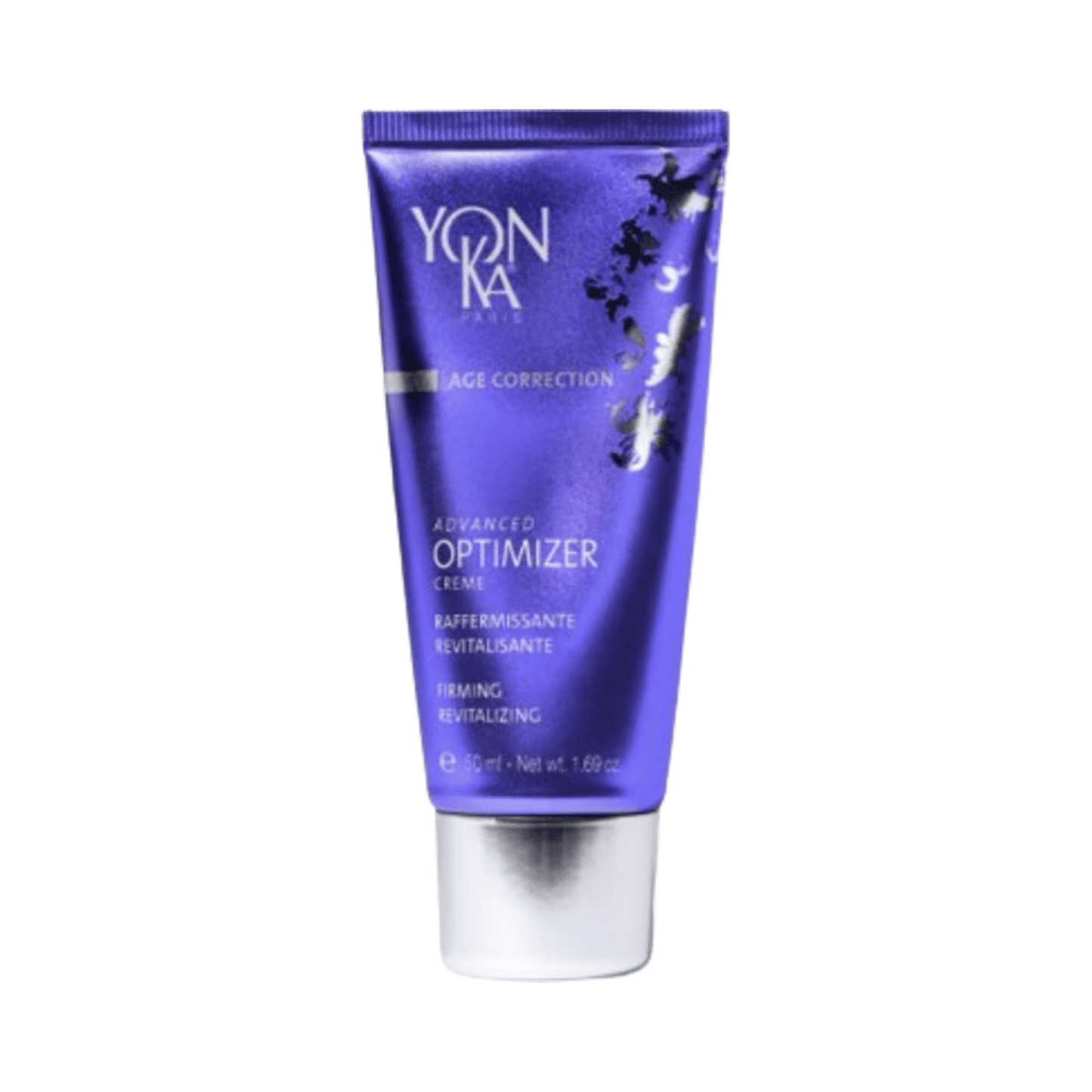 Yonka Advanced Optimizer Cream in a sleek purple tube for firming and revitalizing mature skin. Boosts collagen for smoother texture.