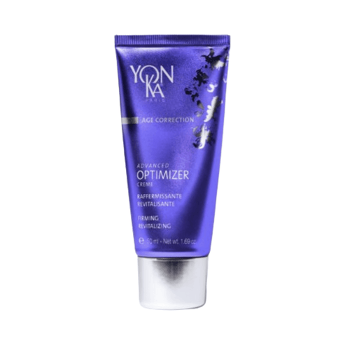 Yonka Advanced Optimizer Cream in a sleek purple tube for firming and revitalizing mature skin. Boosts collagen for smoother texture.