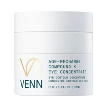 Venn Age-Recharge Compound K Eye Concentrate jar with 23ml label, designed to target eye area concerns like wrinkles and puffiness.