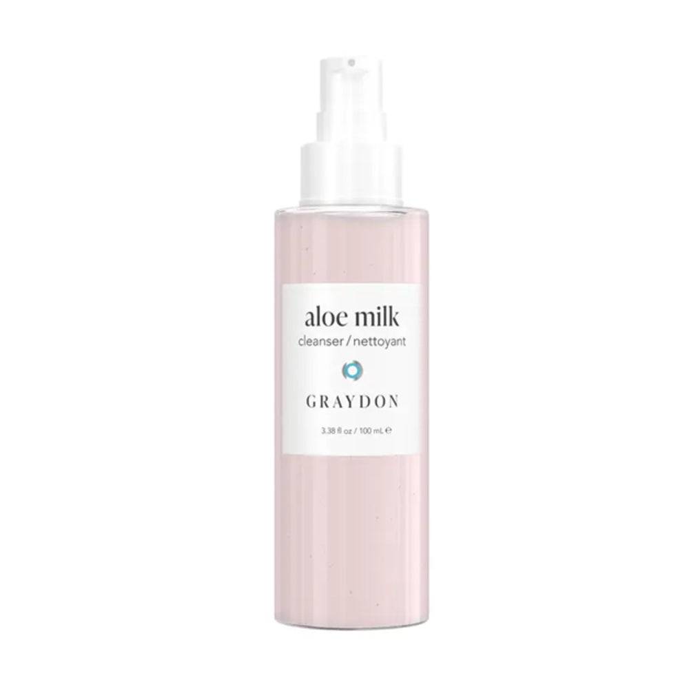 Graydon Aloe Milk Cleanser 100ml with outer packaging, featuring niacinamide, black tea, and aloe for gentle facial cleansing.