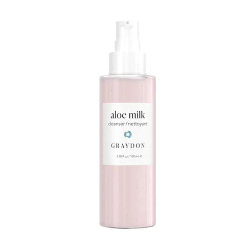 Graydon Aloe Milk Cleanser 100ml with outer packaging, featuring niacinamide, black tea, and aloe for gentle facial cleansing.