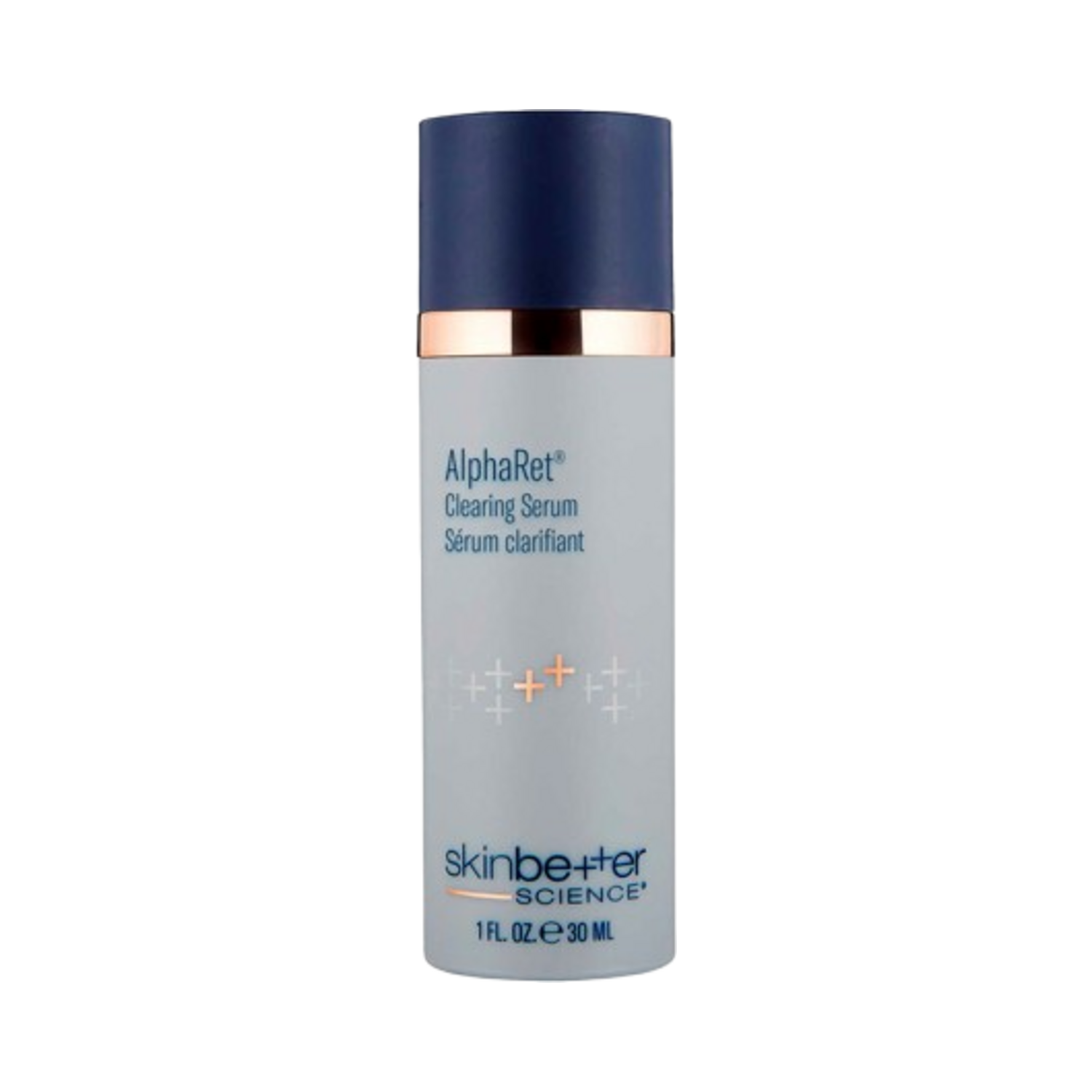 Skinbetter Science AlphaRet Clearing Serum packaging with bilingual label, targeting fine lines and blemishes in a 30ml size.