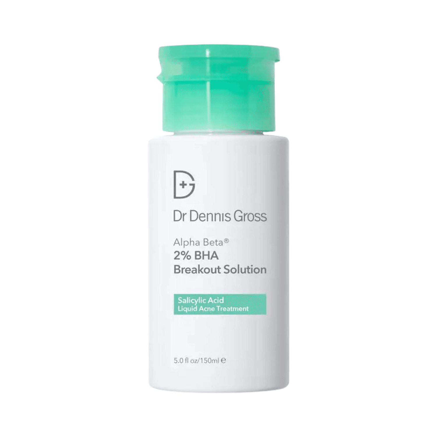 Dr Dennis Gross Breakout Solution 2% BHA Face Serum in 150ml bottle for acne treatment and smoother skin texture.